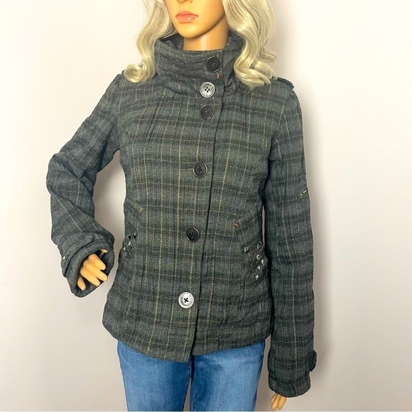 BKE Military-Style Bomber Jacket – Gray & Yellow  Size: Small - Picture 2 of 14